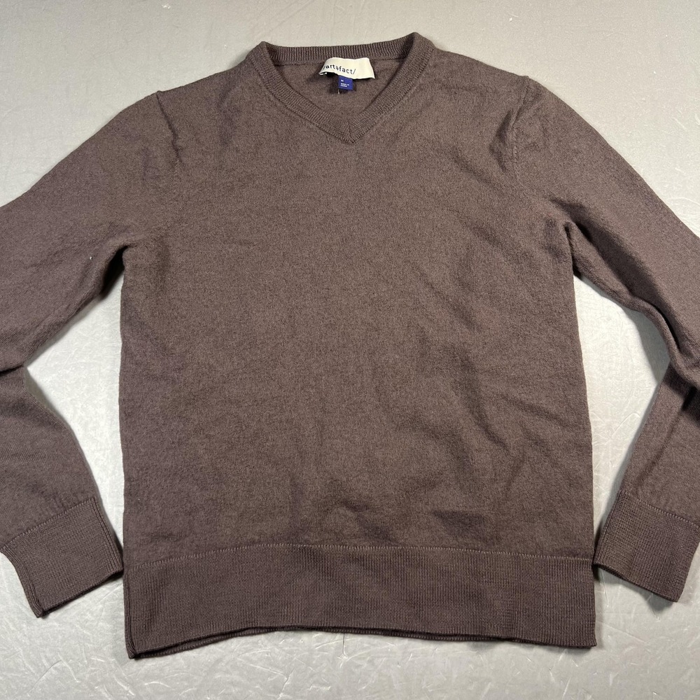 Artefact Sweater Mens  Medium Brown 100% Merino Wool V-Neck Pullover Knit